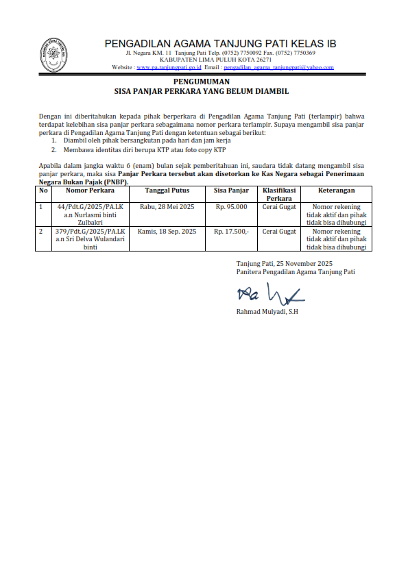 PENGUMUMAN SISA PANJAR BELUM DIAMBIL PER NOVEMBER 2025 001